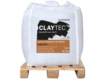 Claytec Lehm-Unterputz mit Stroh, erdfeucht, 500kg Bigbag